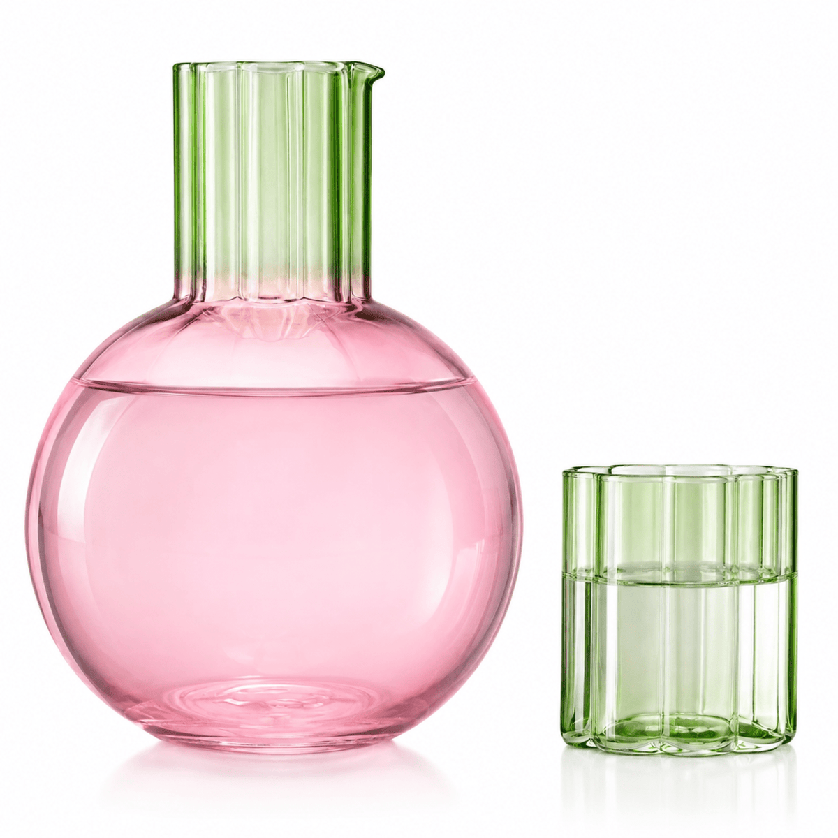Colorful Carafe & Ribbed Flower Cup Set | 44oz Glasses - Che Cose Belle