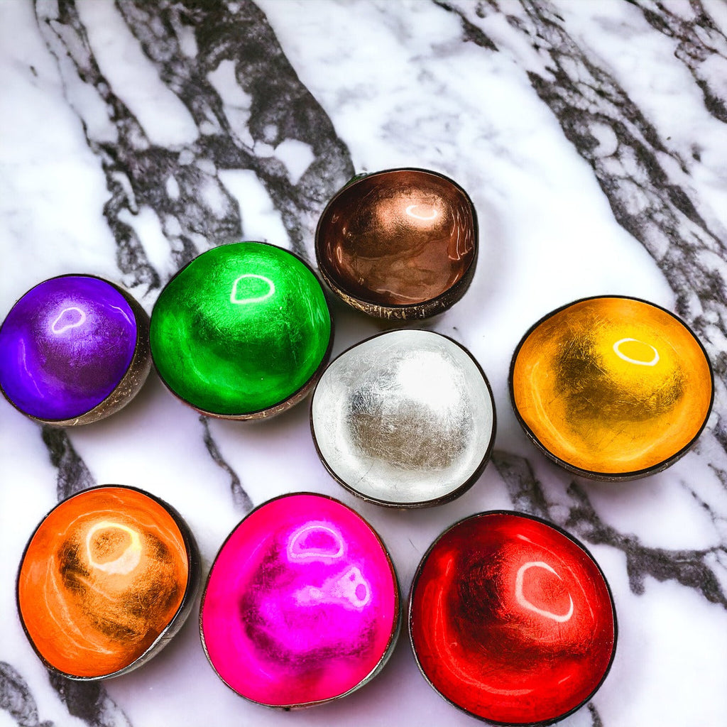 Coconut Rainbow Bowls Handcrafted Gold Leaf Polished Lacquered Eco Serve Bowls