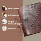 Compass 7x7 Artist Handmade Leather Journal - Che Cose Belle