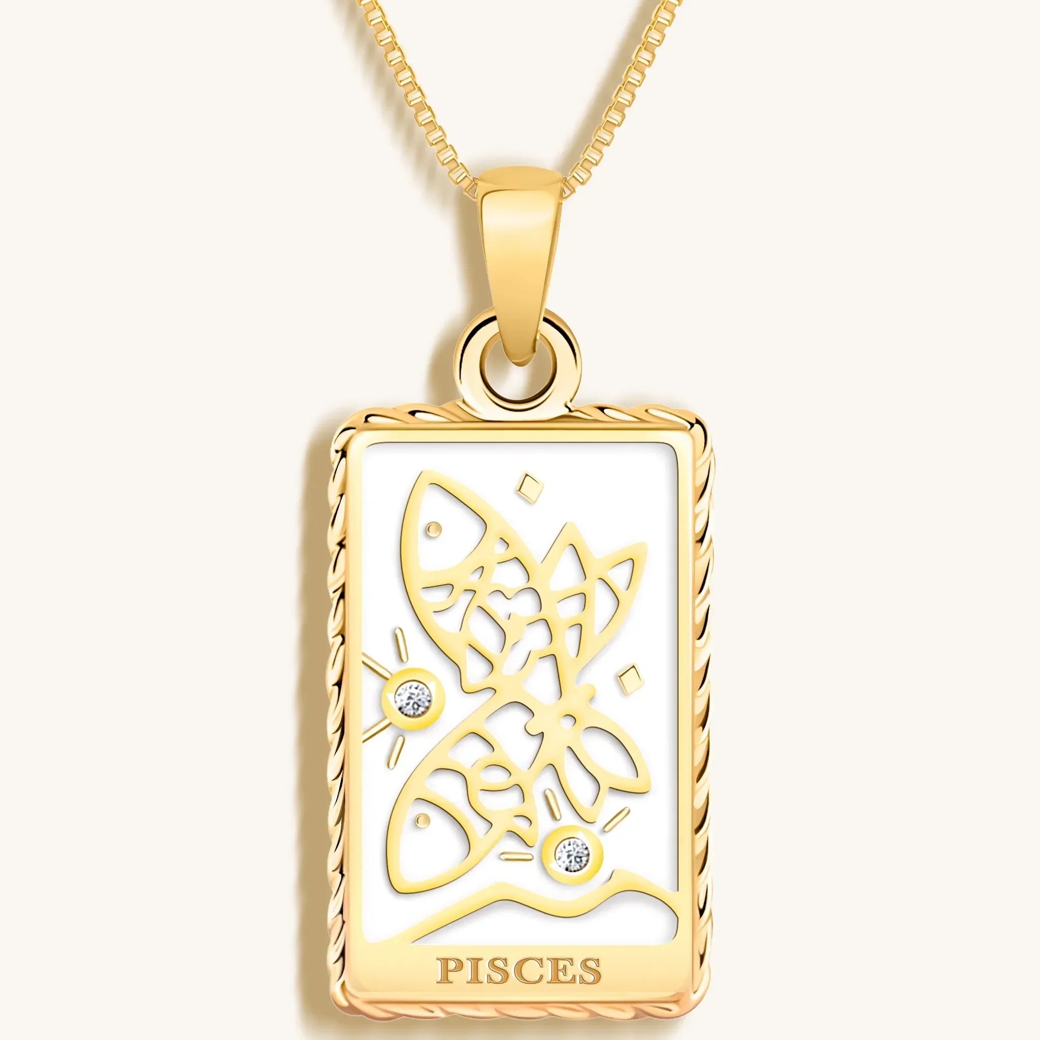 Compassionate Approach - White Enamel Pisces Card Necklace - Che Cose Belle