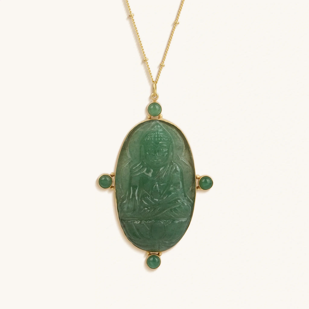 Constant Blessings Aventurine and Jade Pendant Necklace - Che Cose Belle