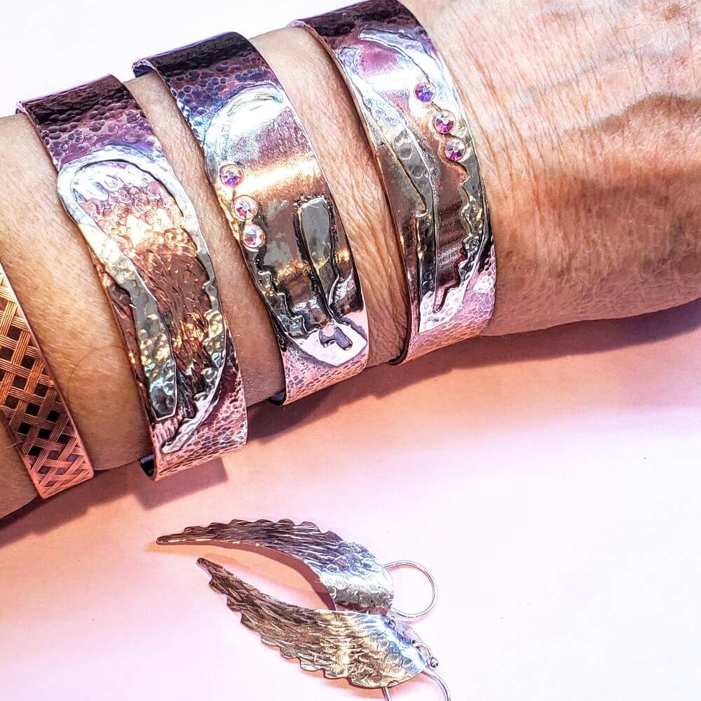 Copper Sculpted Angel Wing Frame Cuff Bracelet - Che Cose Belle