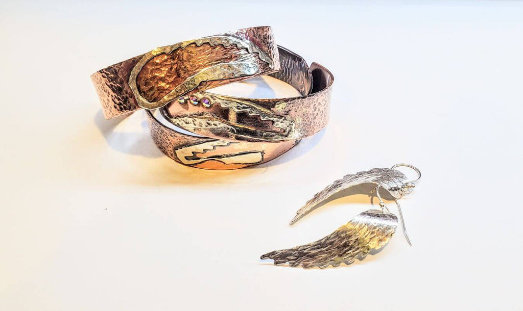 Copper Sculpted Angel Wing Frame Cuff Bracelet - Che Cose Belle