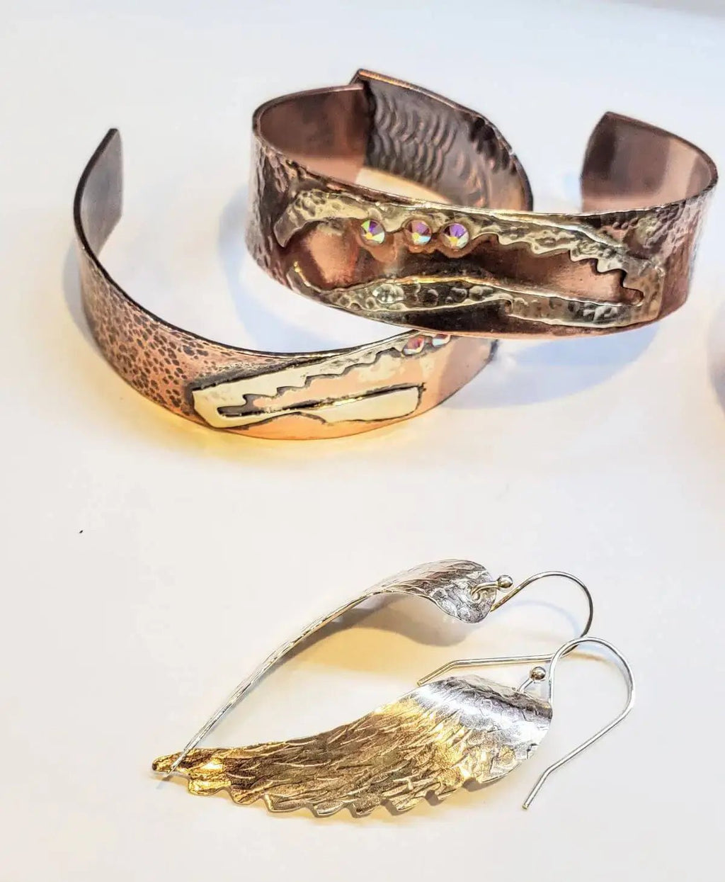 Copper Sculpted Angel Wing Frame Cuff Bracelet - Che Cose Belle