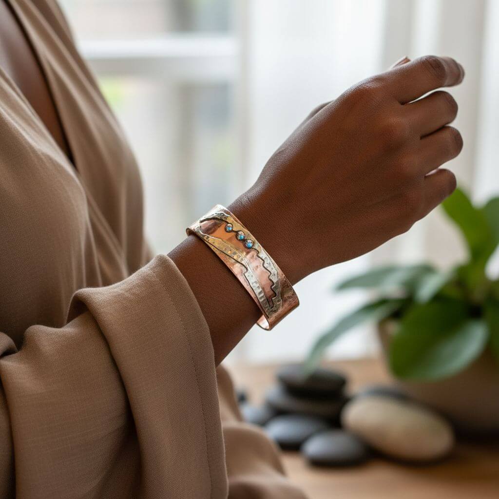 Copper Sculpted Angel Wing Frame Cuff Bracelet - Che Cose Belle