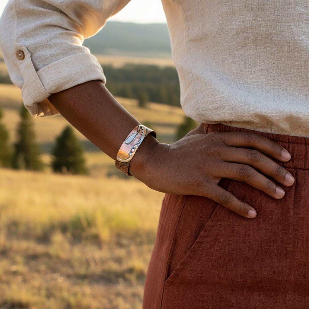 Copper Sculpted Angel Wing Frame Cuff Bracelet - Che Cose Belle
