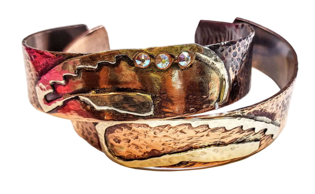 Copper Sculpted Angel Wing Frame Cuff Bracelet - Che Cose Belle