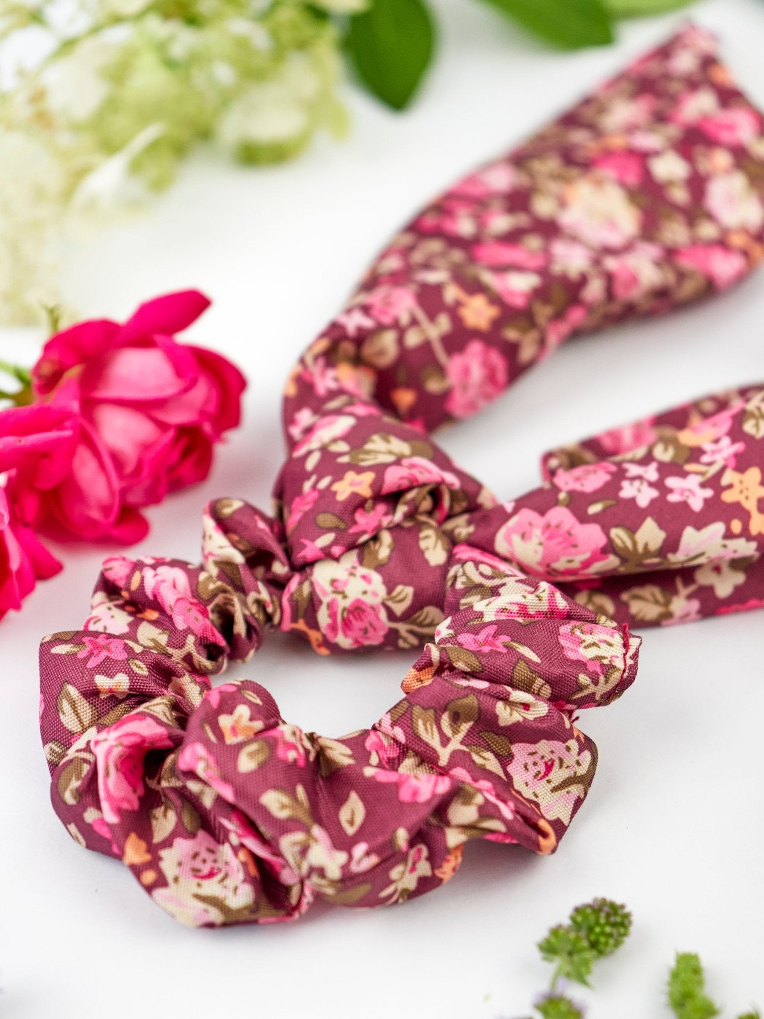 Cottage Rose Scarf Scrunchie - Che Cose Belle