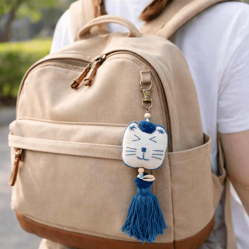 Cotton Cat Keychain with Pompom & Tassel - Che Cose Belle