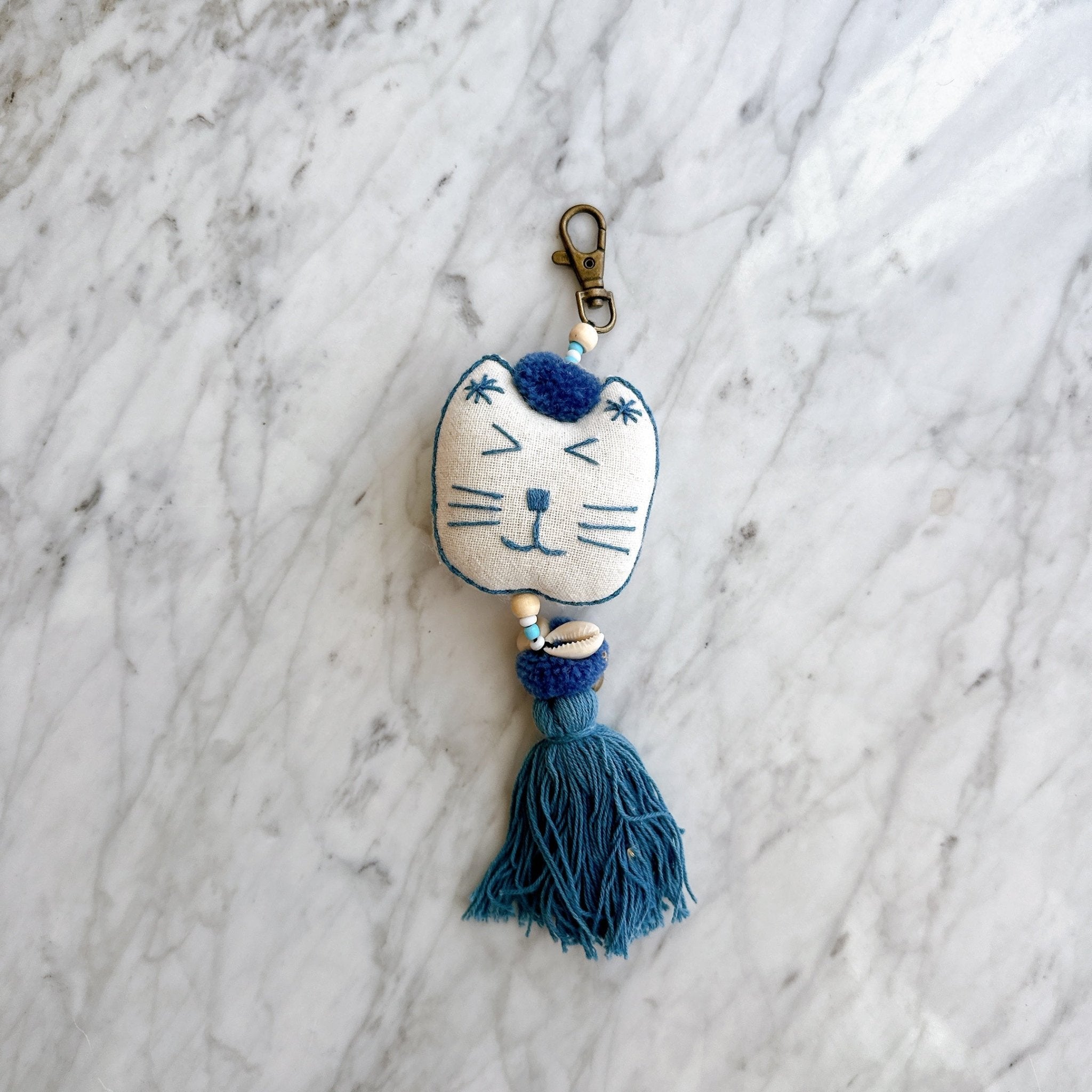 Cotton Cat Keychain with Pompom & Tassel - Che Cose Belle