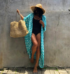 Cotton Leaf Print Beach Cover-Up ¨C Sexy Cardigan Style Vacation Sun Protection Dress - Che Cose Belle