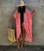 Cotton Leaf Print Beach Cover-Up ¨C Sexy Cardigan Style Vacation Sun Protection Dress - Che Cose Belle