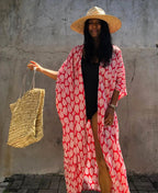 Cotton Leaf Print Beach Cover-Up ¨C Sexy Cardigan Style Vacation Sun Protection Dress - Che Cose Belle