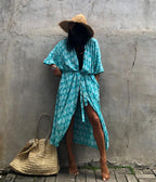 Cotton Leaf Print Beach Cover-Up ¨C Sexy Cardigan Style Vacation Sun Protection Dress - Che Cose Belle