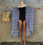 Cotton Leaf Print Beach Cover-Up ¨C Sexy Cardigan Style Vacation Sun Protection Dress - Che Cose Belle