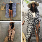 Cotton Leaf Print Beach Cover-Up ¨C Sexy Cardigan Style Vacation Sun Protection Dress - Che Cose Belle