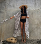 Cotton Leaf Print Beach Cover-Up ¨C Sexy Cardigan Style Vacation Sun Protection Dress - Che Cose Belle
