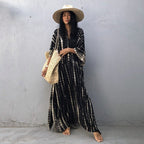 Cotton Ombre Beach Robe ¨C Loose Striped Bikini Cover-Up Dress, Vacation Maxi Kimono - Che Cose Belle