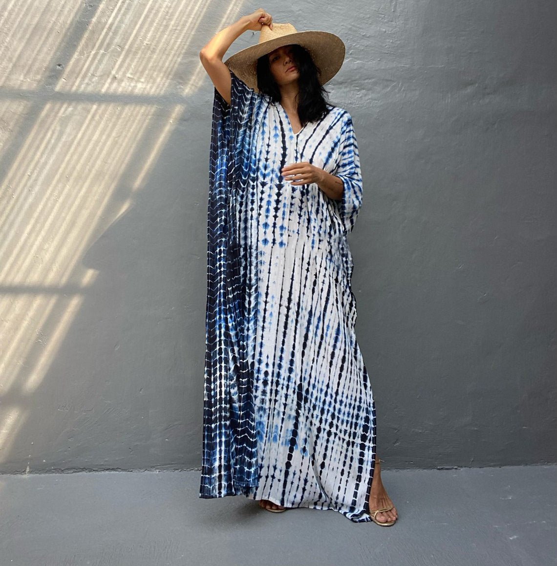 Cotton Ombre Beach Robe ¨C Loose Striped Bikini Cover-Up Dress, Vacation Maxi Kimono - Che Cose Belle