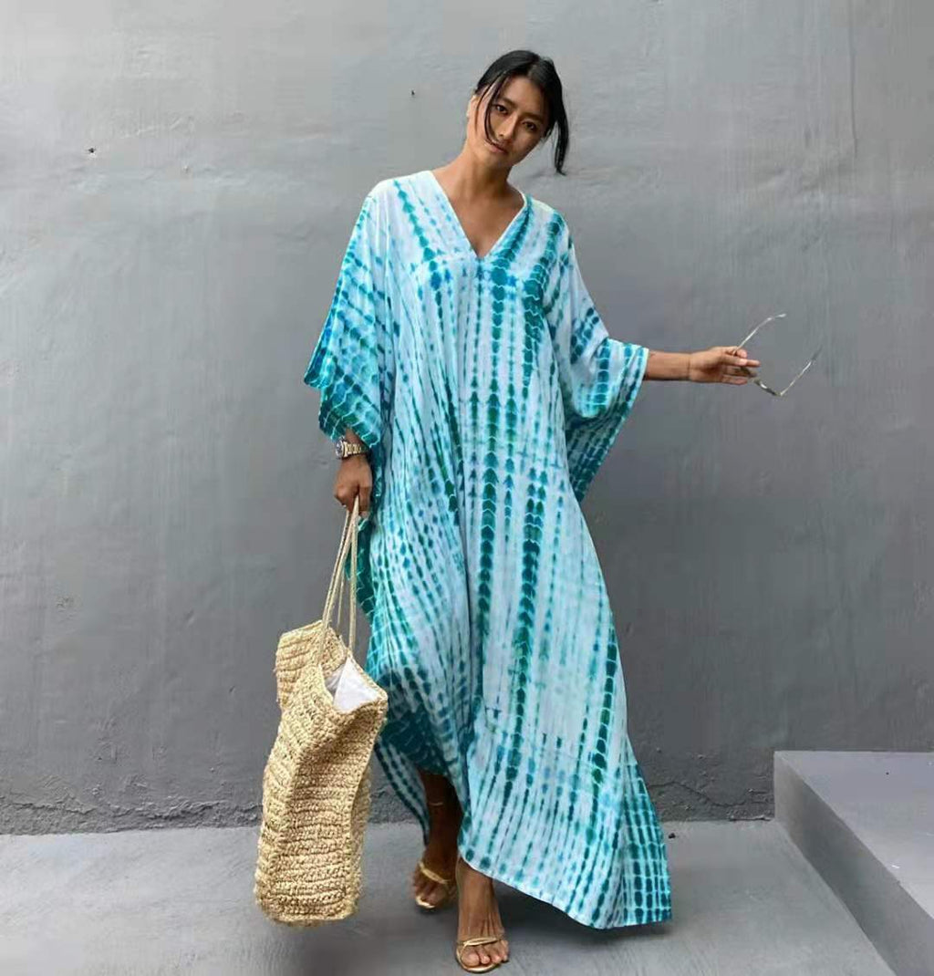 Cotton Ombre Beach Robe ¨C Loose Striped Bikini Cover-Up Dress, Vacation Maxi Kimono - Che Cose Belle