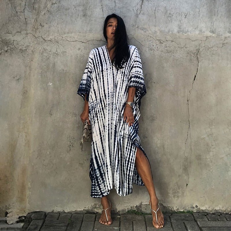 Cotton Ombre Beach Robe ¨C Loose Striped Bikini Cover-Up Dress, Vacation Maxi Kimono - Che Cose Belle