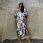 Cotton Ombre Beach Robe ¨C Loose Striped Bikini Cover-Up Dress, Vacation Maxi Kimono - Che Cose Belle