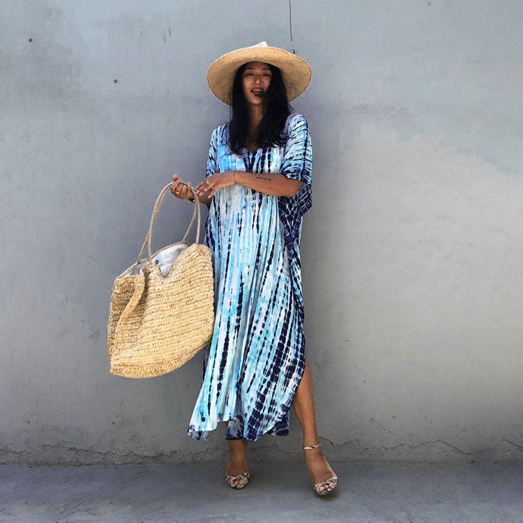 Cotton Ombre Beach Robe ¨C Loose Striped Bikini Cover-Up Dress, Vacation Maxi Kimono - Che Cose Belle