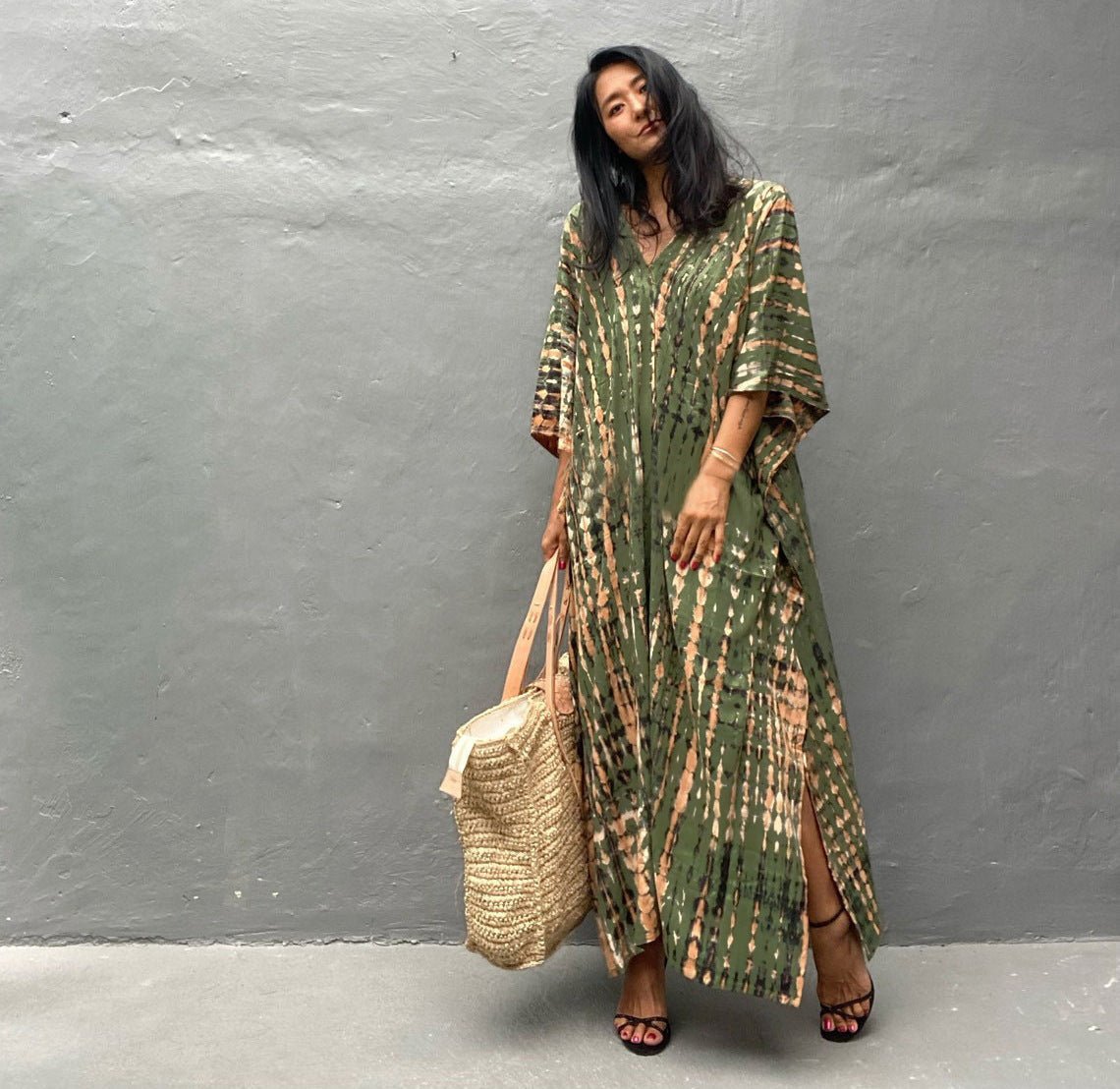 Cotton Ombre Beach Robe ¨C Loose Striped Bikini Cover-Up Dress, Vacation Maxi Kimono - Che Cose Belle