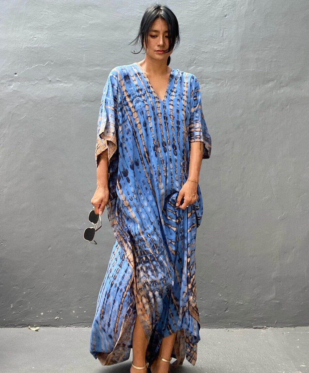 Cotton Ombre Beach Robe ¨C Loose Striped Bikini Cover-Up Dress, Vacation Maxi Kimono - Che Cose Belle