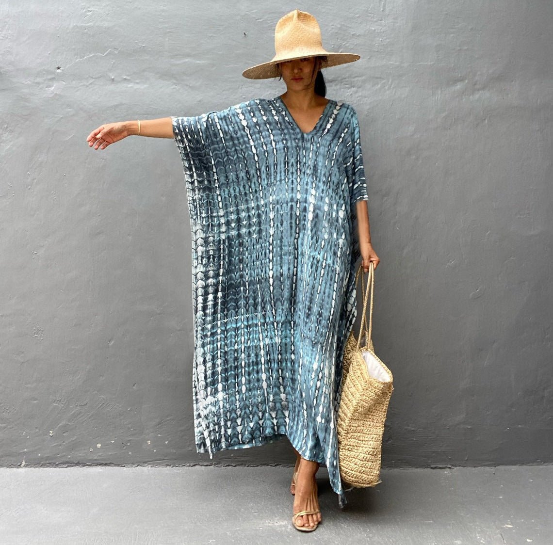 Cotton Ombre Beach Robe ¨C Loose Striped Bikini Cover-Up Dress, Vacation Maxi Kimono - Che Cose Belle
