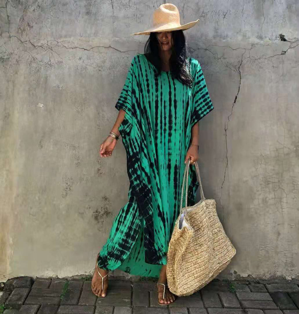 Cotton Ombre Beach Robe ¨C Loose Striped Bikini Cover-Up Dress, Vacation Maxi Kimono - Che Cose Belle