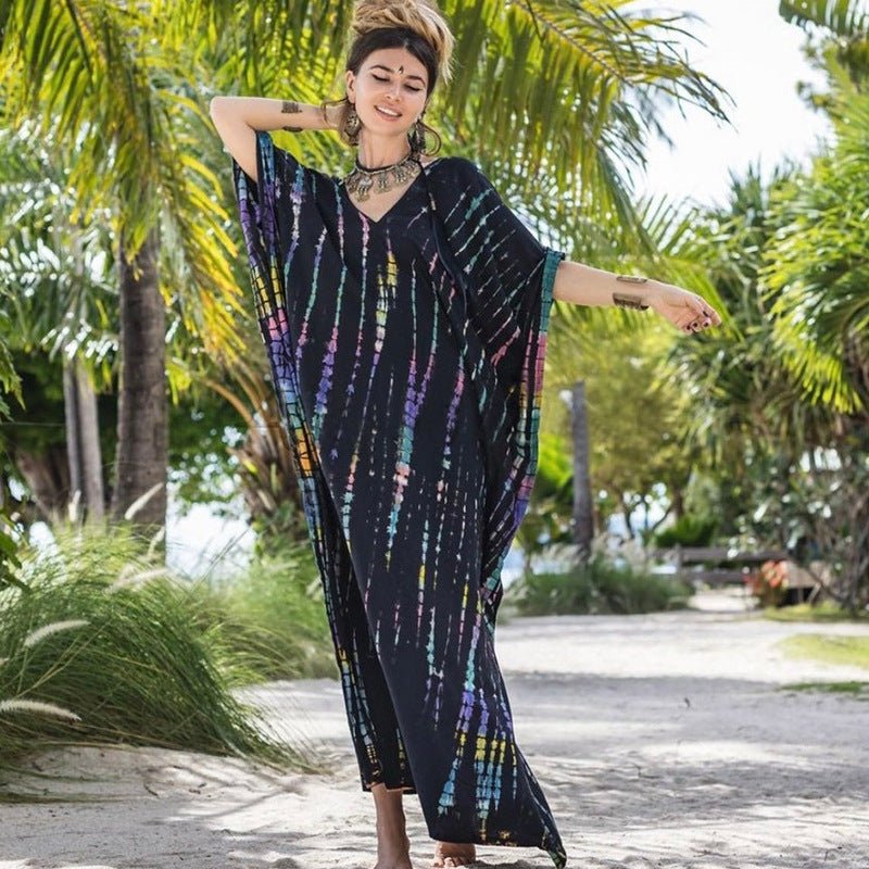 Cotton Ombre Beach Robe ¨C Loose Striped Bikini Cover-Up Dress, Vacation Maxi Kimono - Che Cose Belle