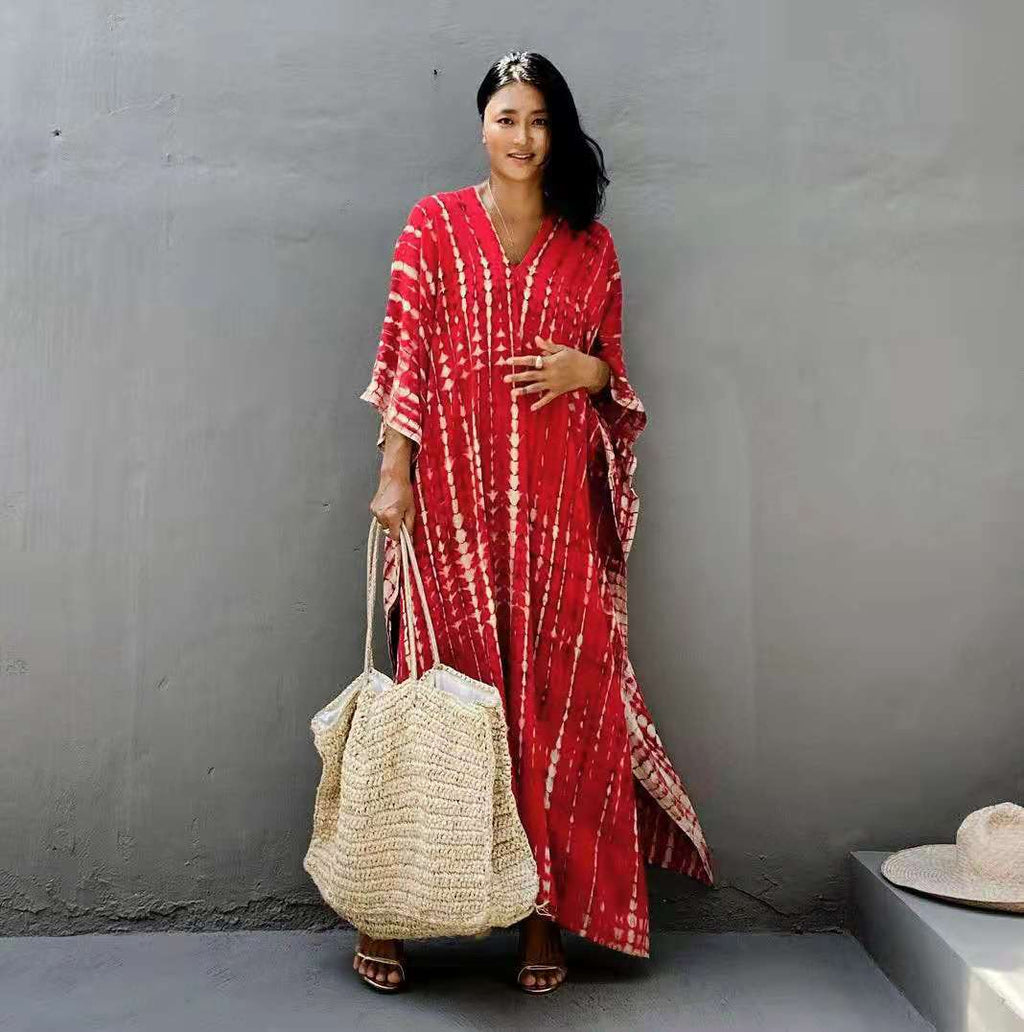 Cotton Ombre Beach Robe ¨C Loose Striped Bikini Cover-Up Dress, Vacation Maxi Kimono - Che Cose Belle