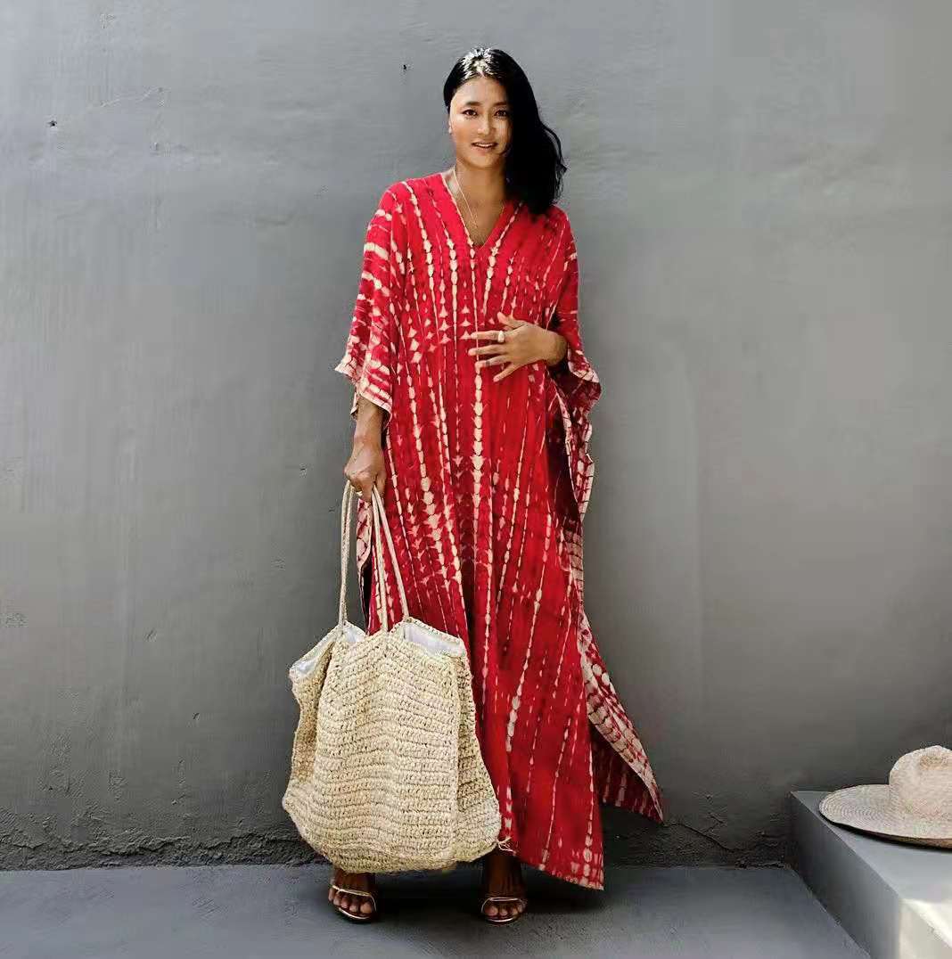 Cotton Ombre Beach Robe ¨C Loose Striped Bikini Cover-Up Dress, Vacation Maxi Kimono - Che Cose Belle
