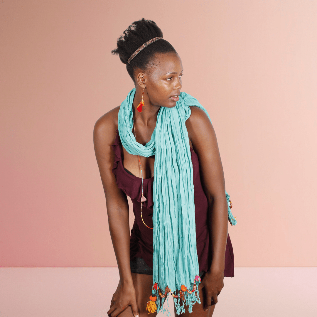 Cotton Pom Pom Sustainably Made Scarf - Thailand - Che Cose Belle