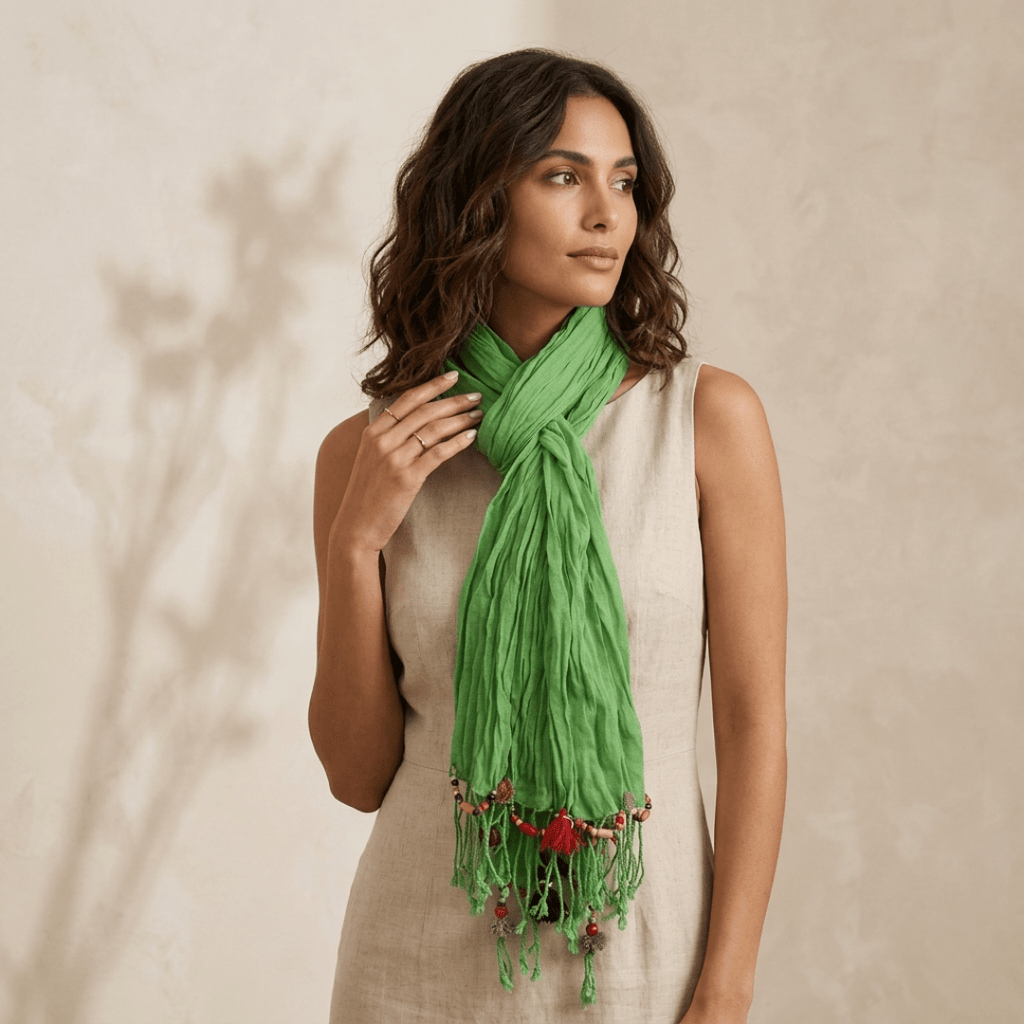 Cotton Pom Pom Sustainably Made Scarf - Thailand - Che Cose Belle