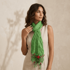 Cotton Pom Pom Sustainably Made Scarf - Thailand - Che Cose Belle