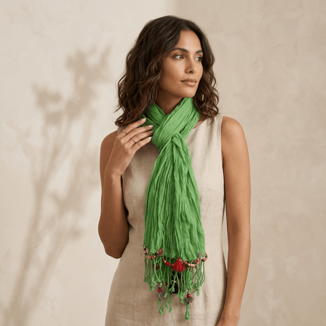 Cotton Pom Pom Sustainably Made Scarf - Thailand - Che Cose Belle