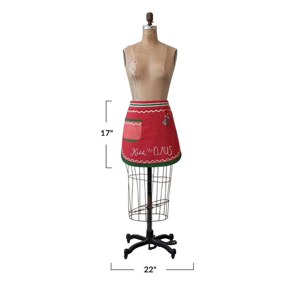 Embroidered & Printed Christmas Apron with Pom Poms & Pocket