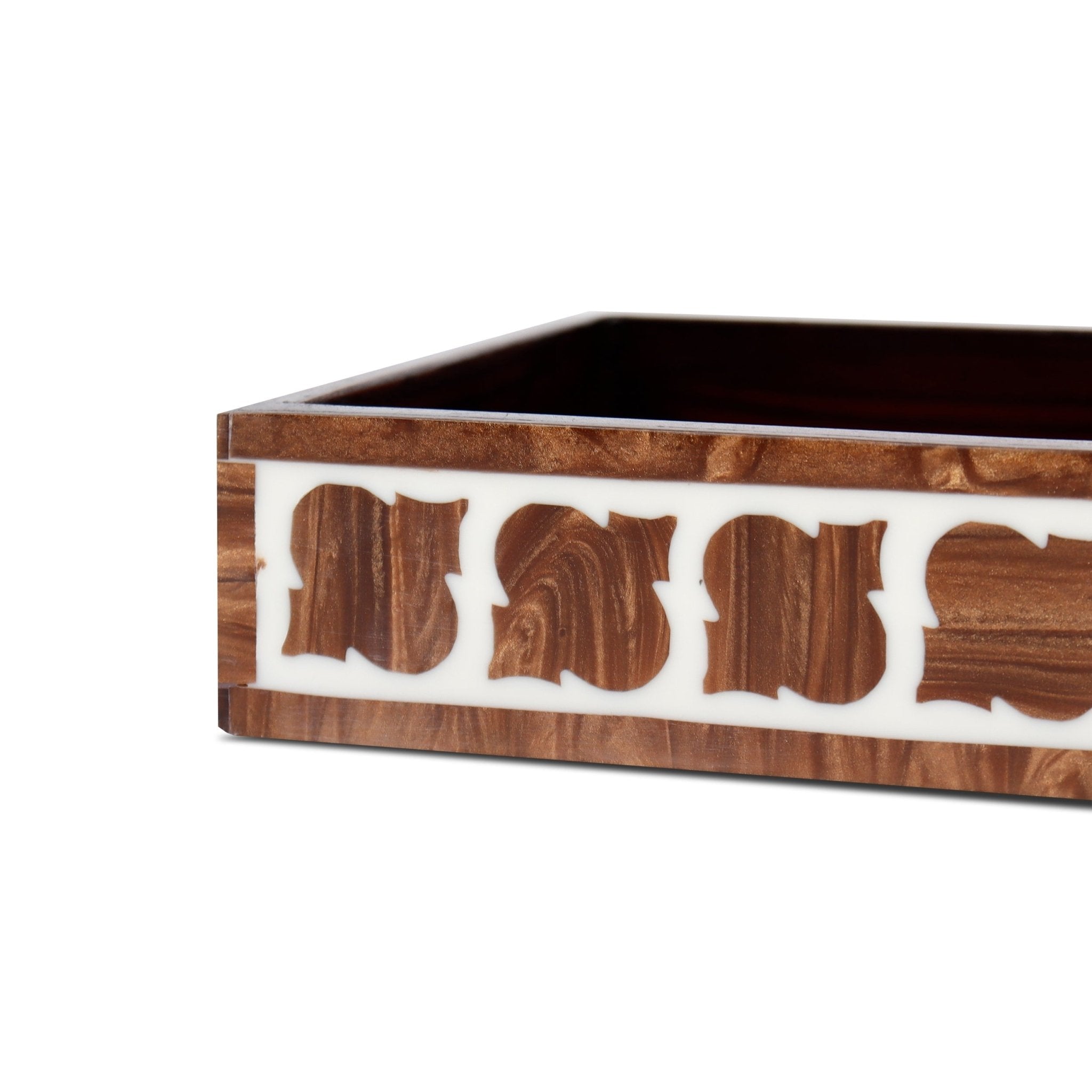 countertop and vanity tray handmade illusion yinyang - pattern 10x6 towel tray brown - Che Cose Belle
