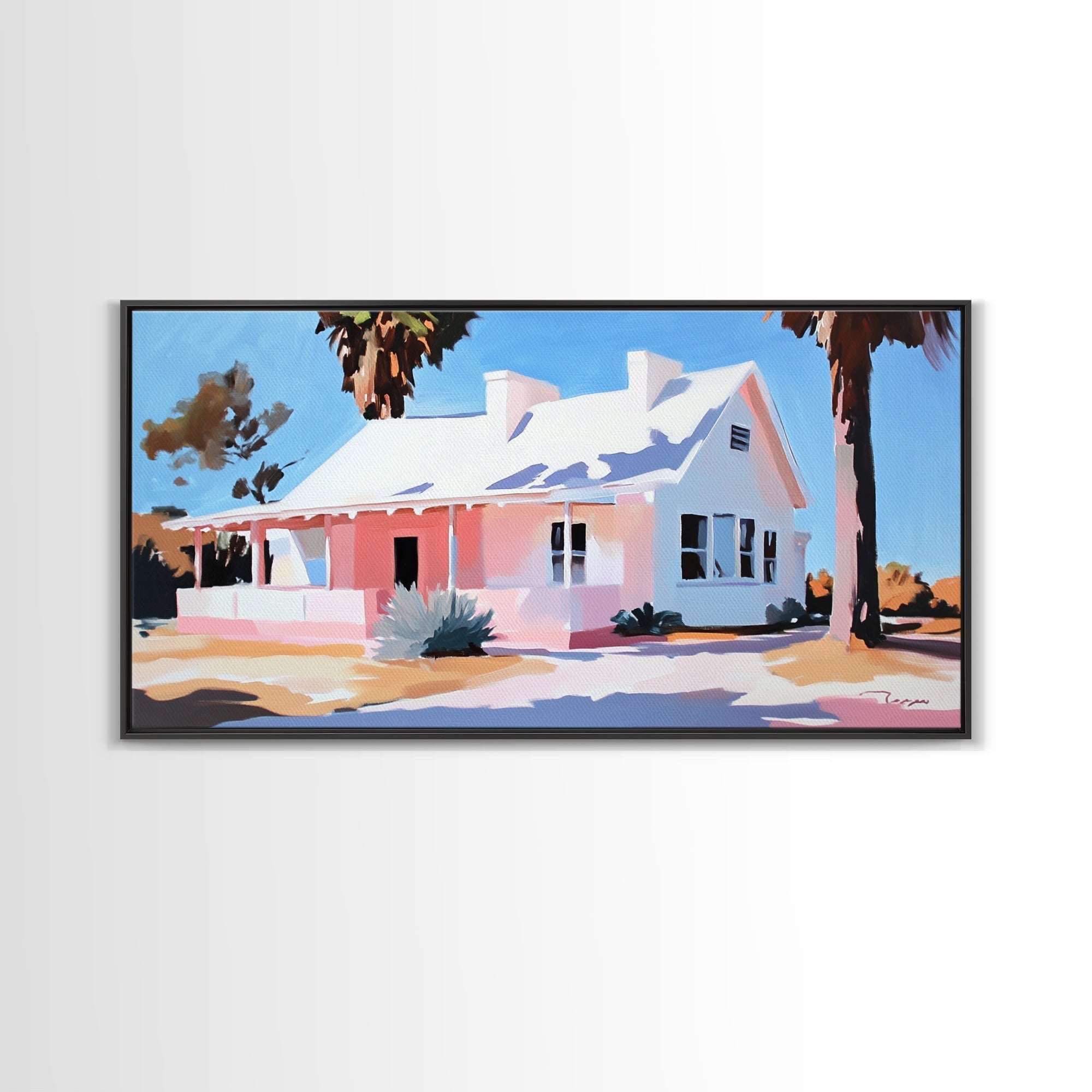 Country House, Farmhouse Wall Art, Vintage Home Decor, Framed Canvas Print, Pastel Landscape Painting, Living Room Artwork - Che Cose Belle
