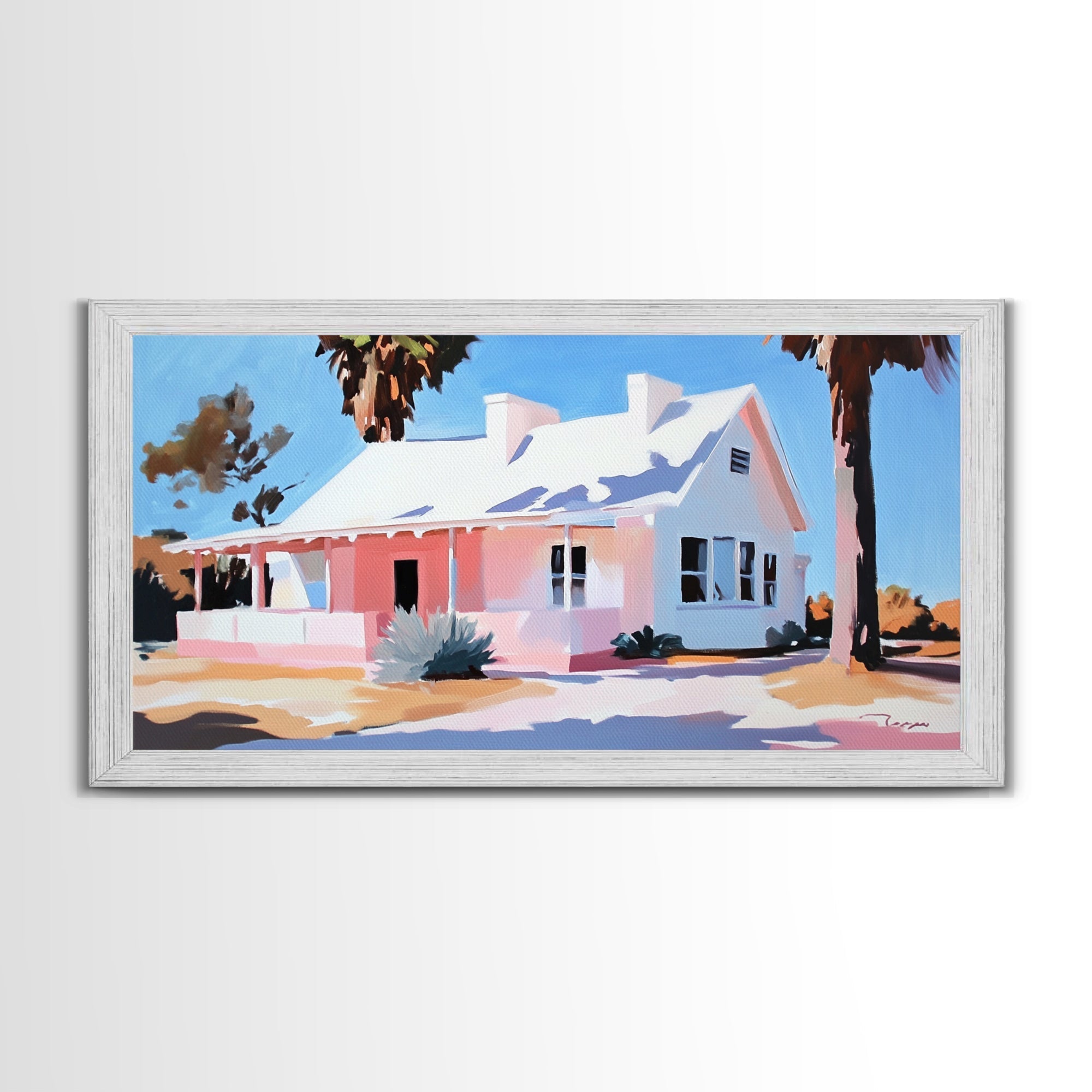 Country House, Farmhouse Wall Art, Vintage Home Decor, Framed Canvas Print, Pastel Landscape Painting, Living Room Artwork - Che Cose Belle