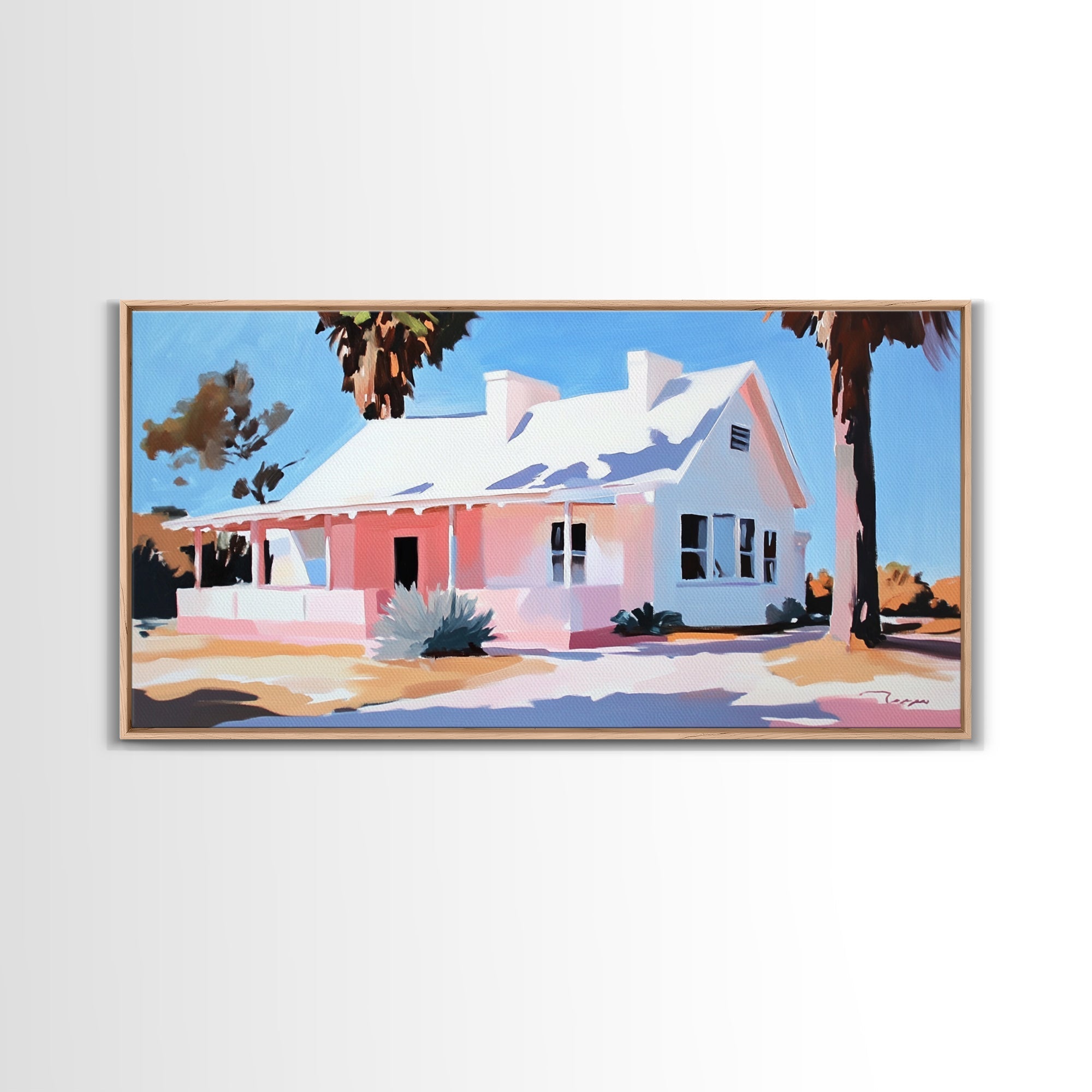 Country House, Farmhouse Wall Art, Vintage Home Decor, Framed Canvas Print, Pastel Landscape Painting, Living Room Artwork - Che Cose Belle