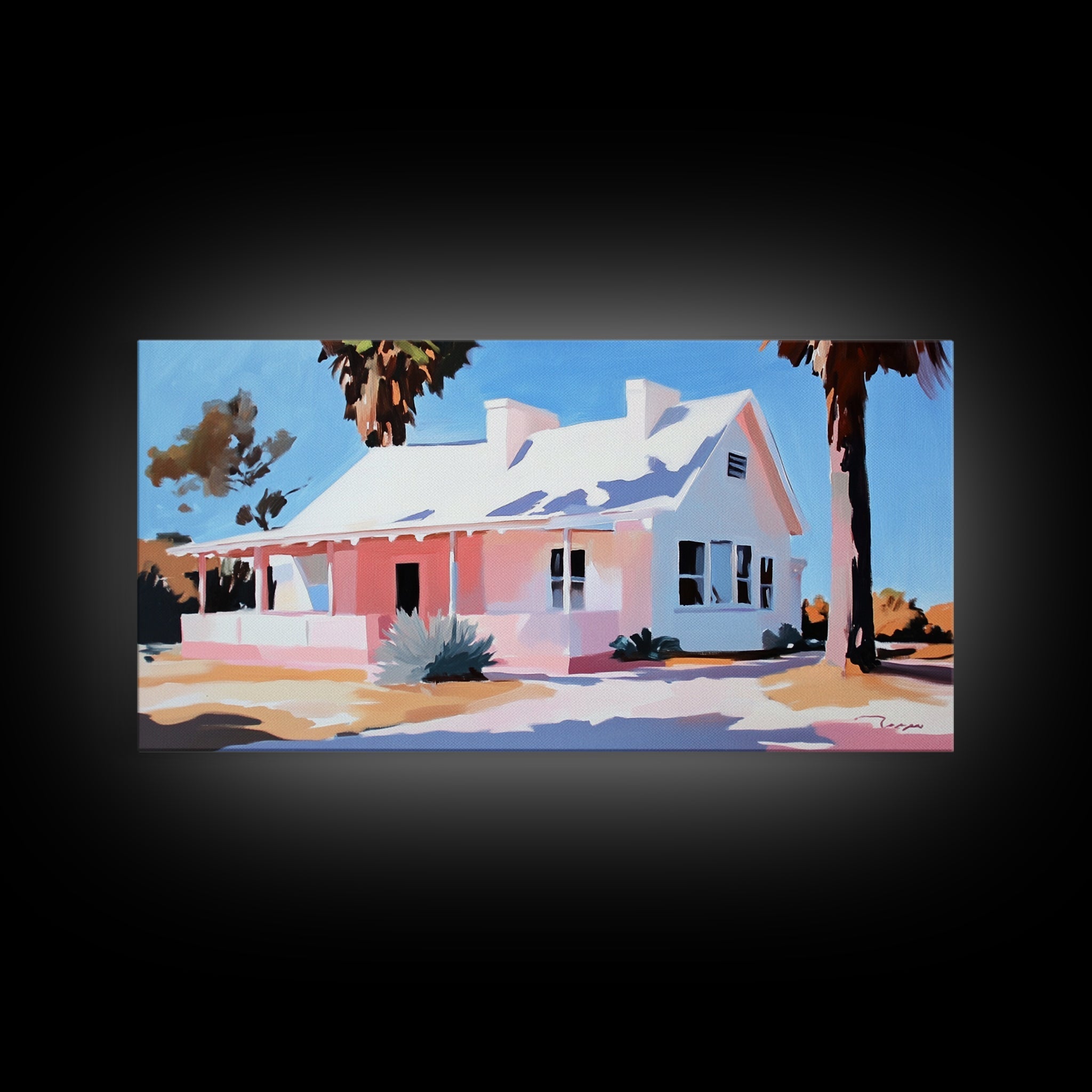 Country House, Farmhouse Wall Art, Vintage Home Decor, Framed Canvas Print, Pastel Landscape Painting, Living Room Artwork - Che Cose Belle