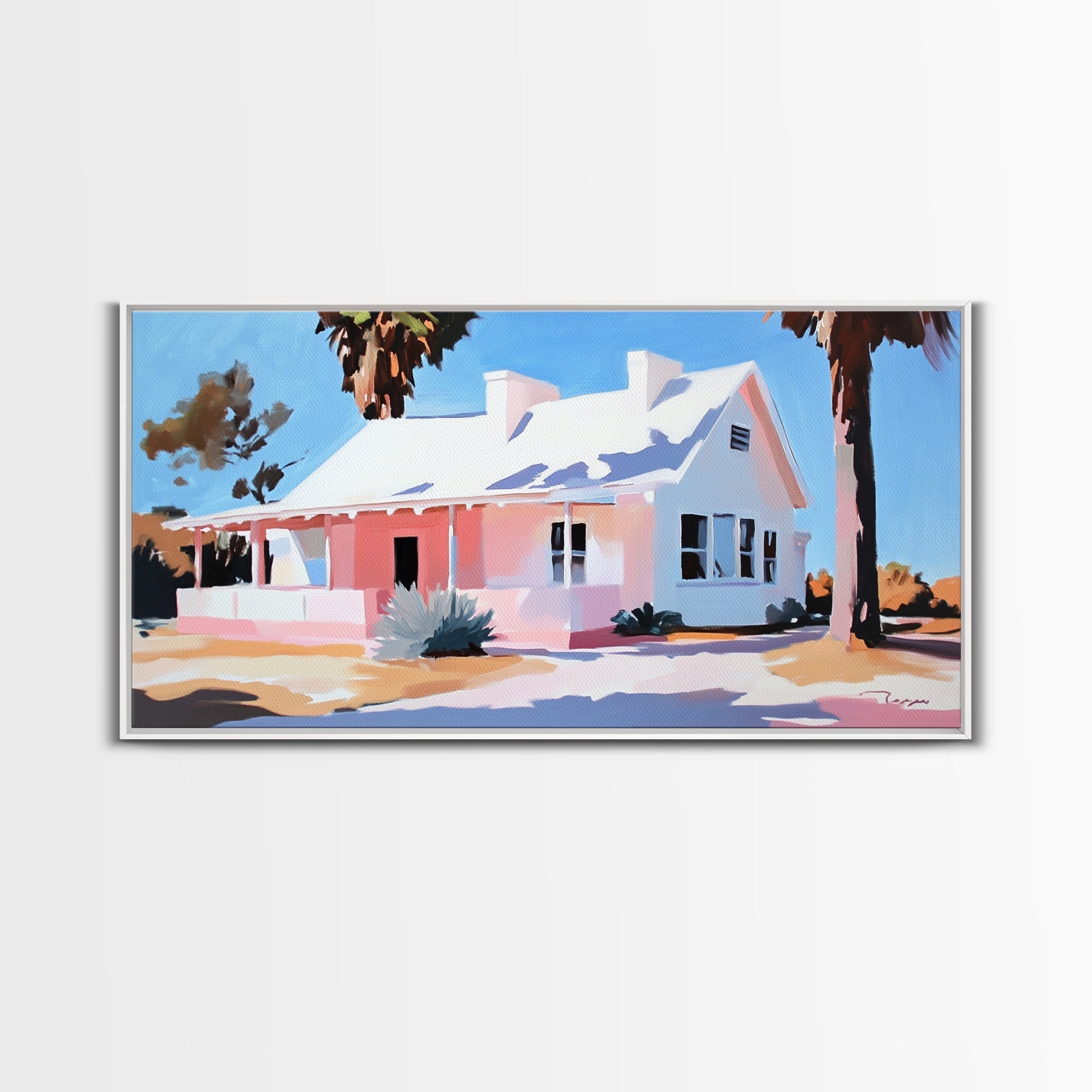 Country House, Farmhouse Wall Art, Vintage Home Decor, Framed Canvas Print, Pastel Landscape Painting, Living Room Artwork - Che Cose Belle