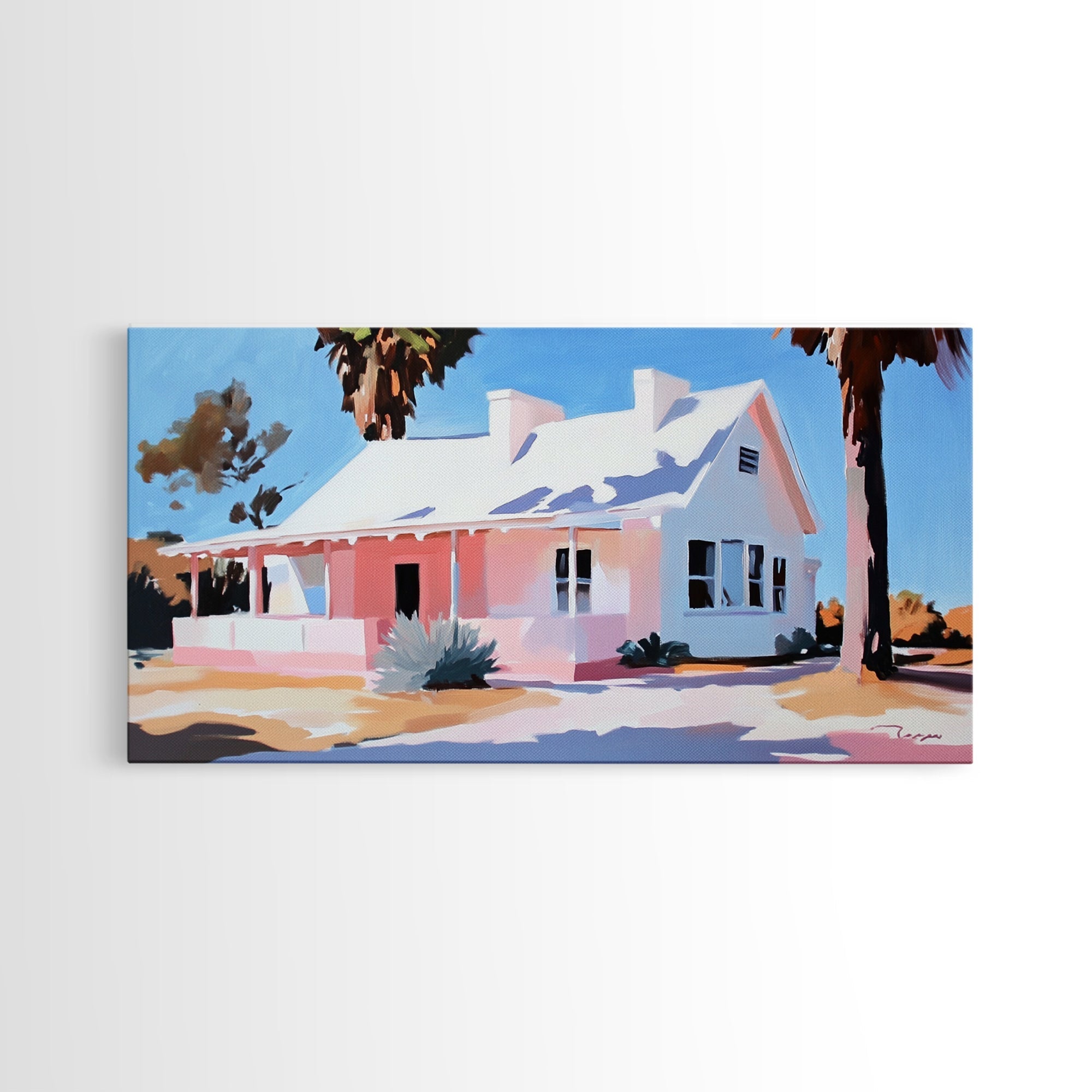 Country House, Farmhouse Wall Art, Vintage Home Decor, Framed Canvas Print, Pastel Landscape Painting, Living Room Artwork - Che Cose Belle