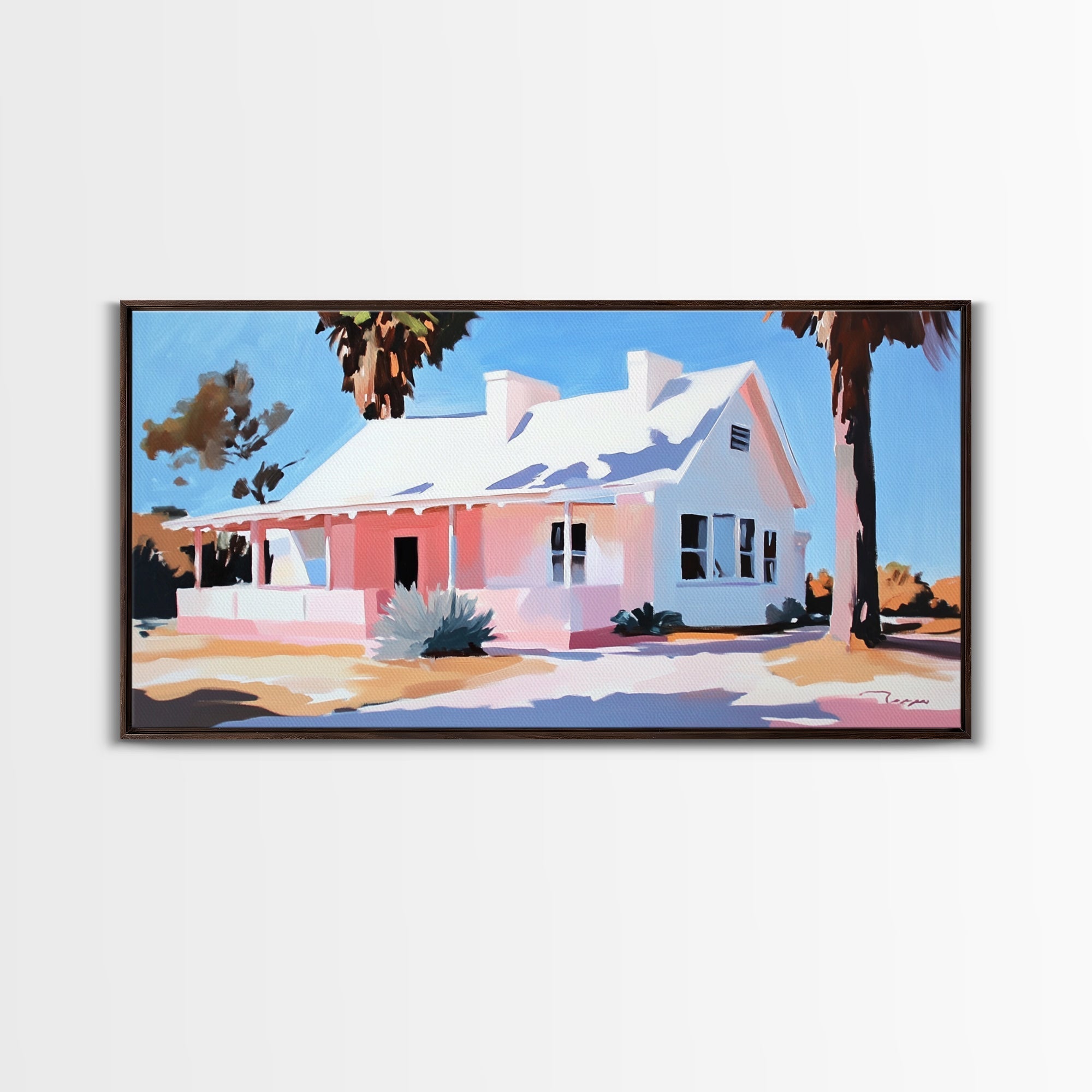Country House, Farmhouse Wall Art, Vintage Home Decor, Framed Canvas Print, Pastel Landscape Painting, Living Room Artwork - Che Cose Belle
