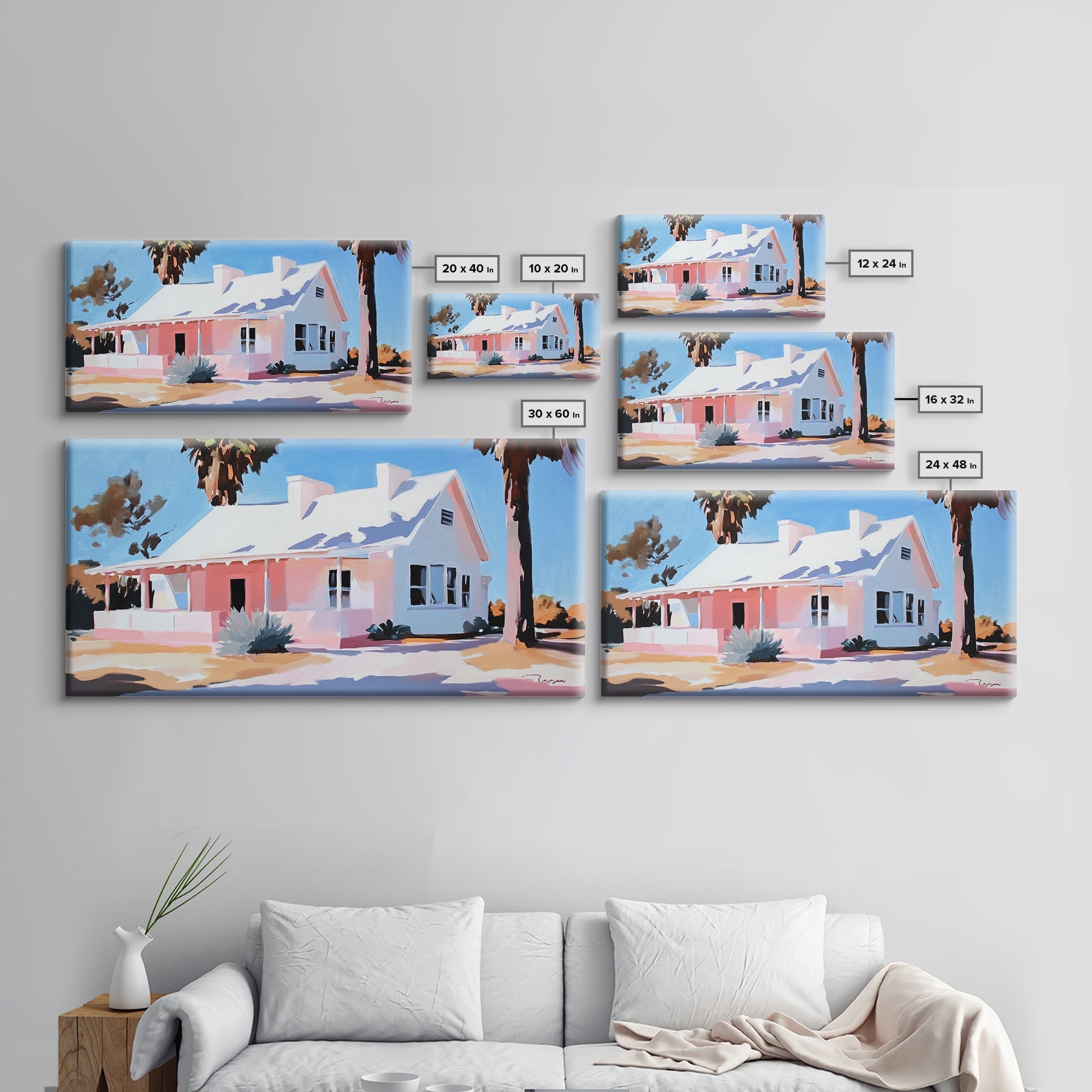 Country House, Farmhouse Wall Art, Vintage Home Decor, Framed Canvas Print, Pastel Landscape Painting, Living Room Artwork - Che Cose Belle