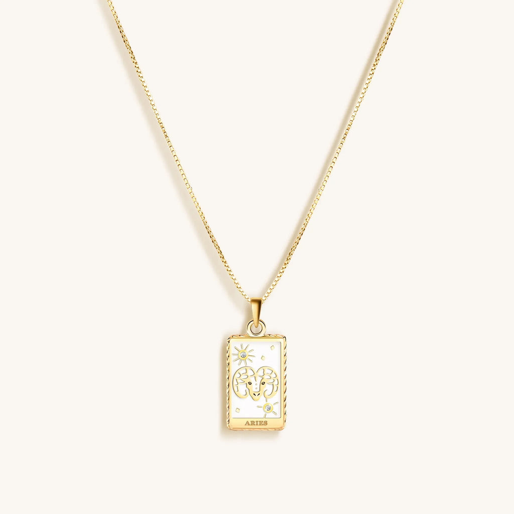 Courageous Soul - White Enamel Aries Card Necklace - Che Cose Belle