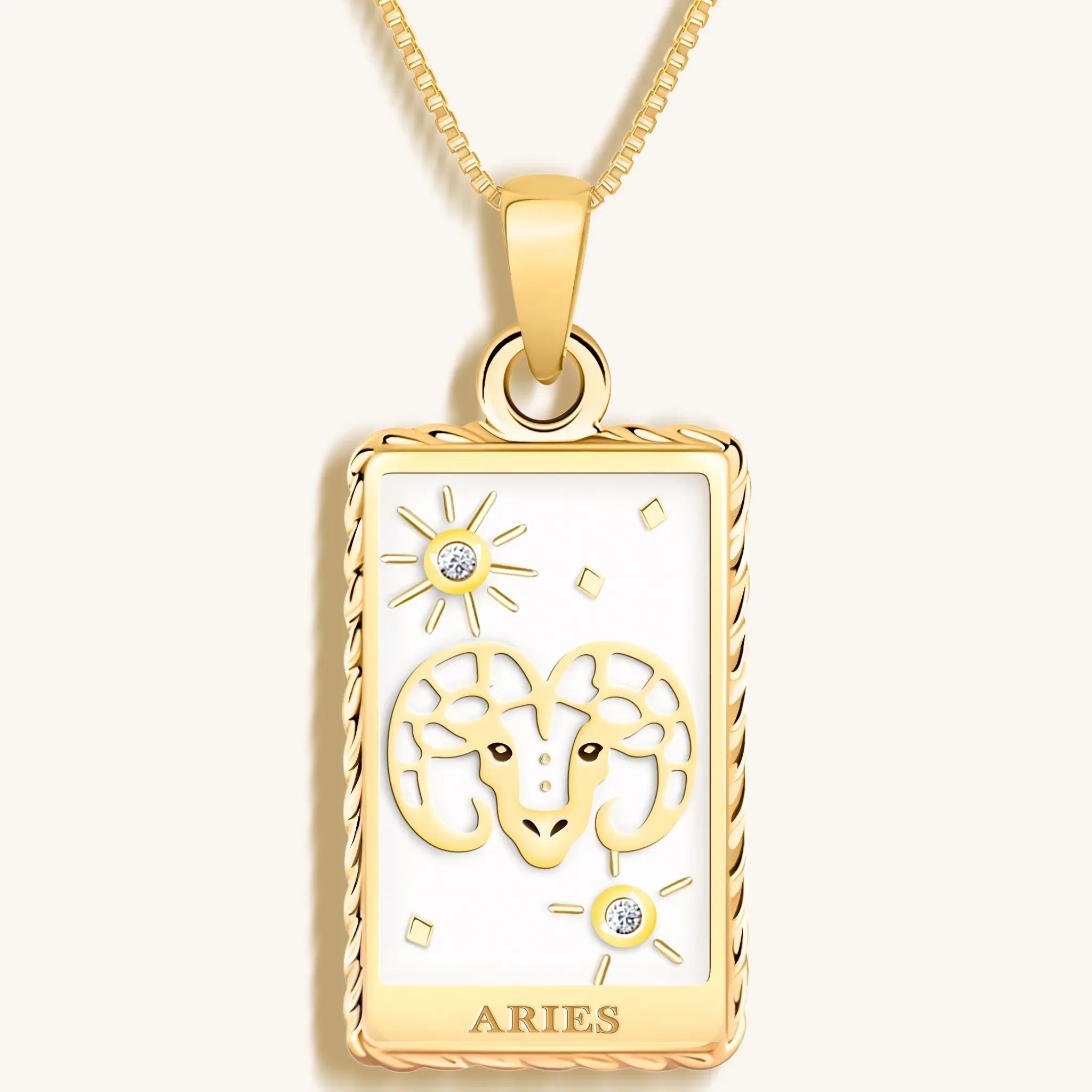 Courageous Soul - White Enamel Aries Card Necklace - Che Cose Belle